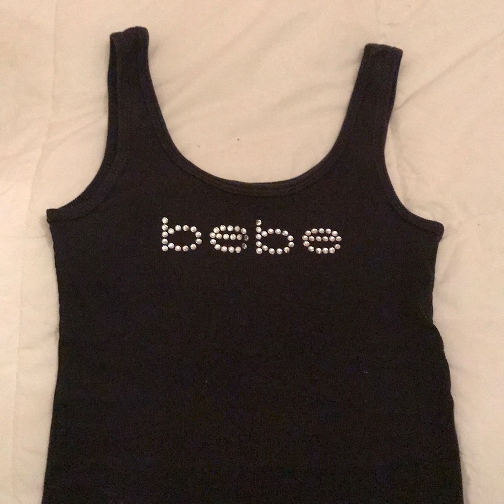 Bebe Rhinestone Black Tank Top Small